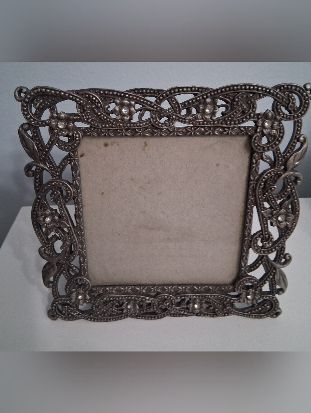 Vintage Ornate Silver-Tone Filigree Picture Frame